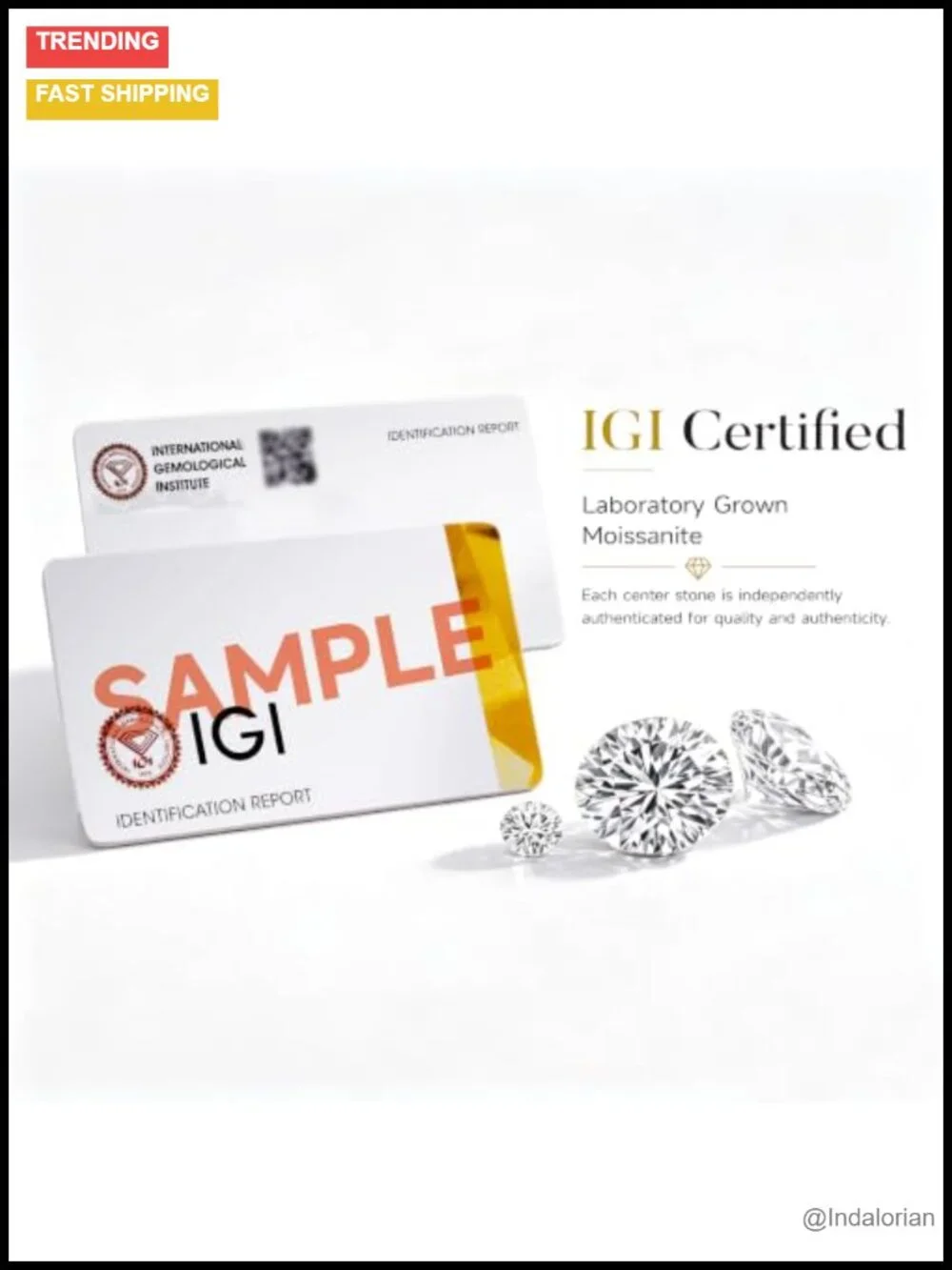 IGI Certified 2CT Oval Moissanite 3 Stone Engagement Ring 925 Sterling Silver